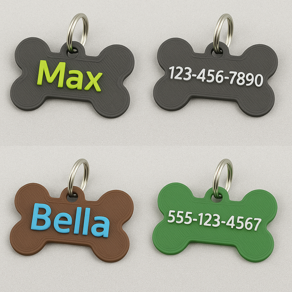 Custom 3D-Printed Pet ID Tag – Bone-Shaped with Name & Emergency Info